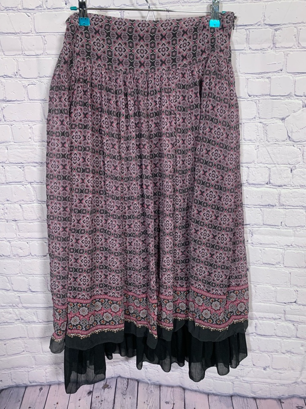 Laura Ashley Womens Silk Geometric Maxi Skirt 6 Whimisogth Fairy Grunge Festival